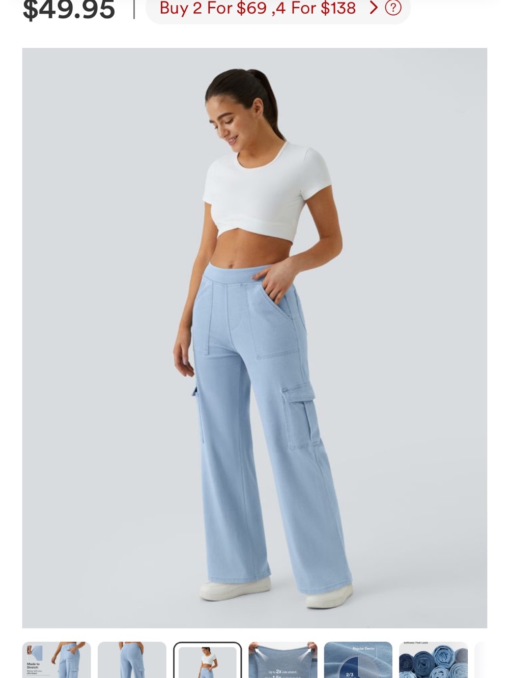 HALARA Light Blue High-Rise Cargo Wide-Leg Pants